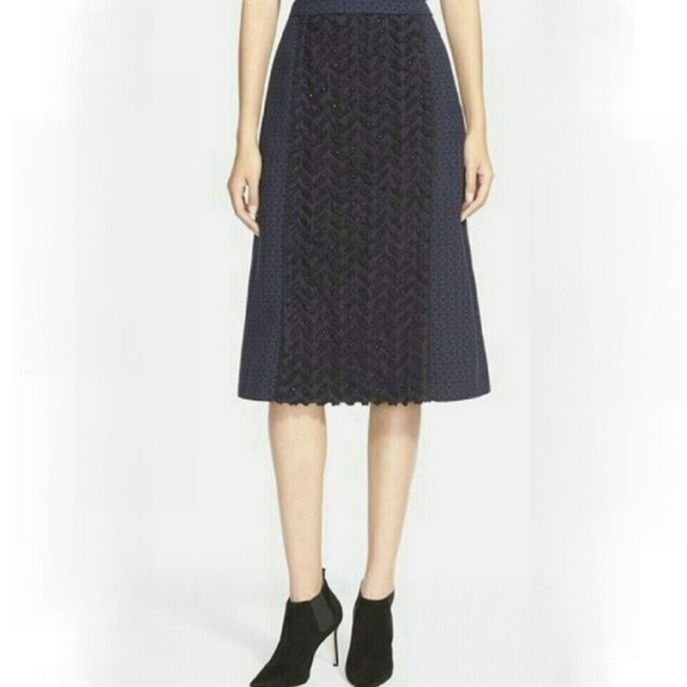 Tracy Reese Navy Skirt with beaded applique Size 12